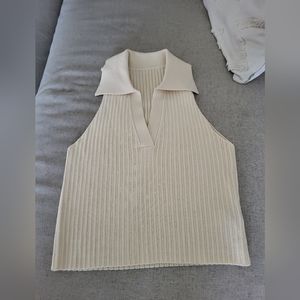 SHEIN cream ribbed sweater polo top size large, new without tags